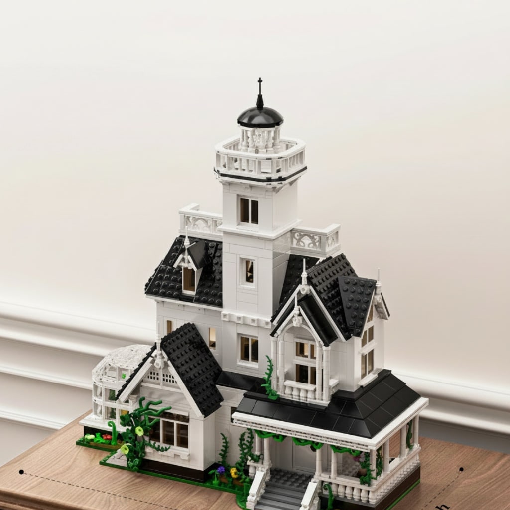Halloween Haunted House Building Block Set Model Kit with LED Lights and Brick Assembly