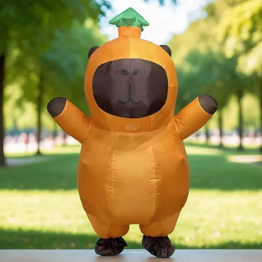 Halloween Inflatable Capybara Costume and Youth with Blower Fan and Leaf Hat