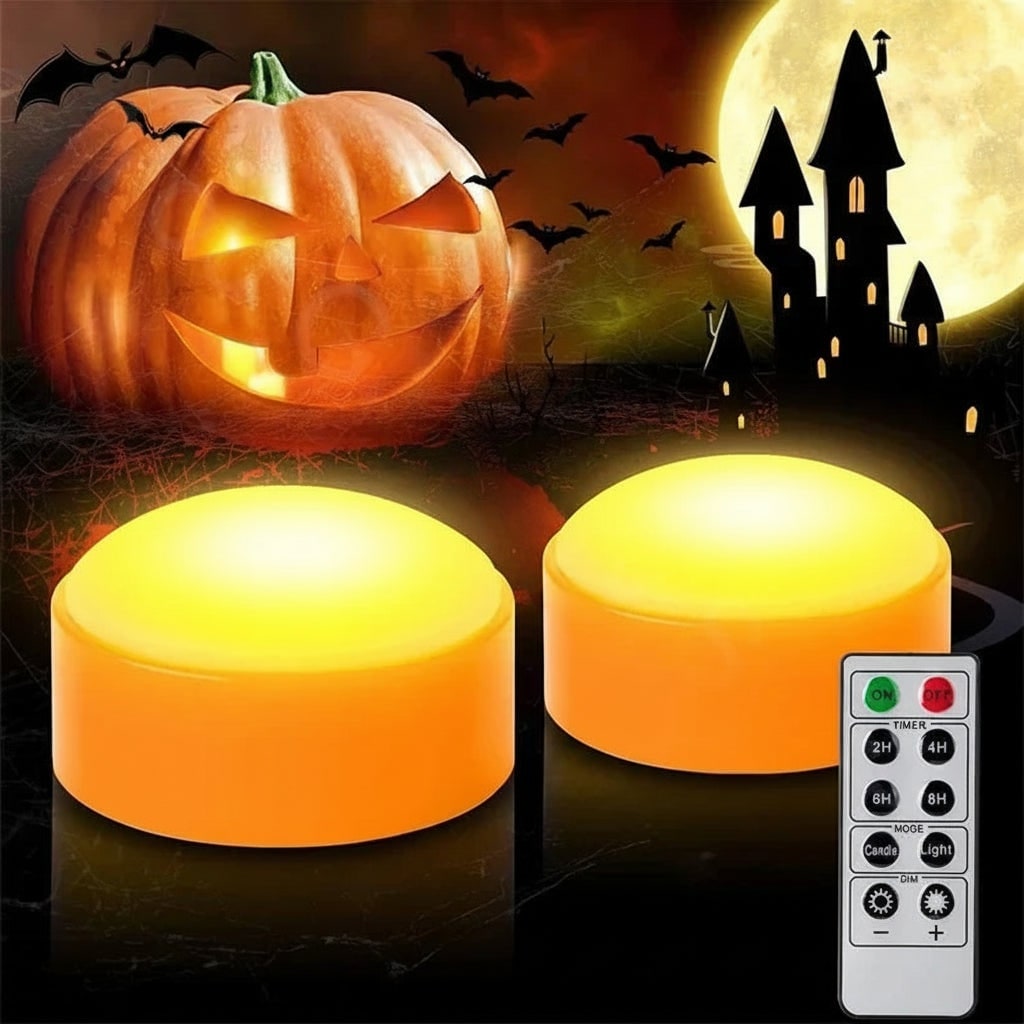 Halloween Jack O Lantern Pumpkin Lights Battery Operated Puck with Remote Control and Dimmable LED