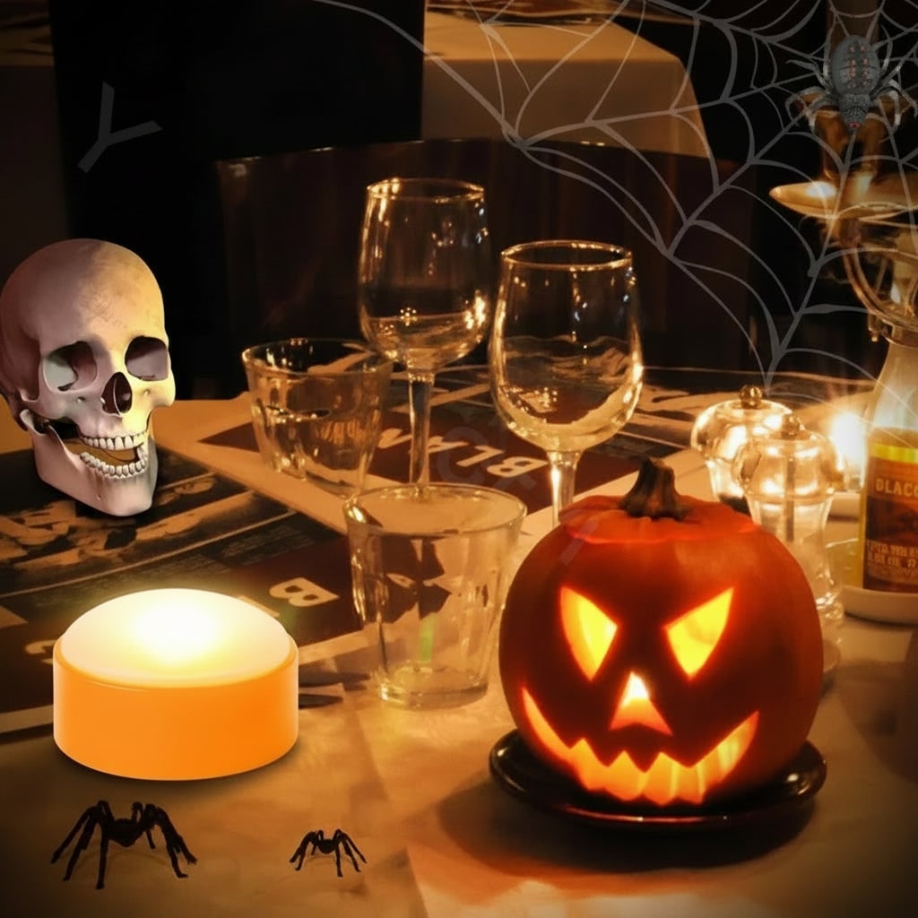 Halloween Jack O Lantern Pumpkin Lights Battery Operated Puck with Remote Control and Dimmable LED