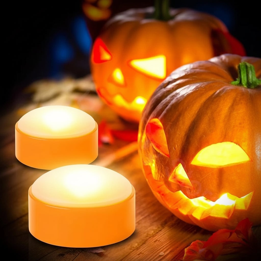Halloween Jack O Lantern Pumpkin Lights Battery Operated Puck with Remote Control and Dimmable LED