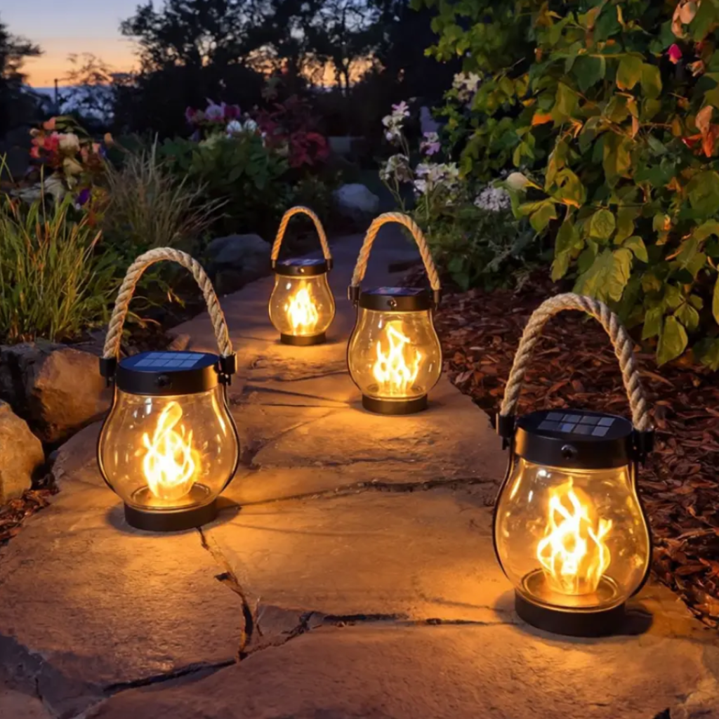 Halloween Outdoor Solar Flame Hanging Lantern with LED Flickering Effect and Usb-C Charging