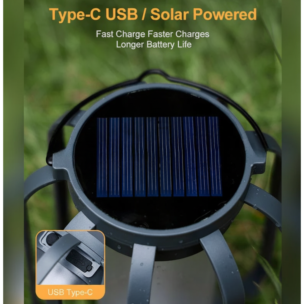 Halloween Outdoor Solar Flame Hanging Lantern with LED Flickering Effect and Usb-C Charging