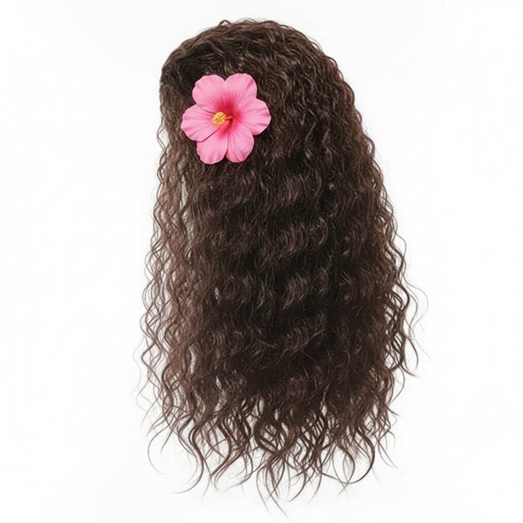 Halloween Princess Costume with Polynesian Geometric Pattern Tube Top and Grass Skirt