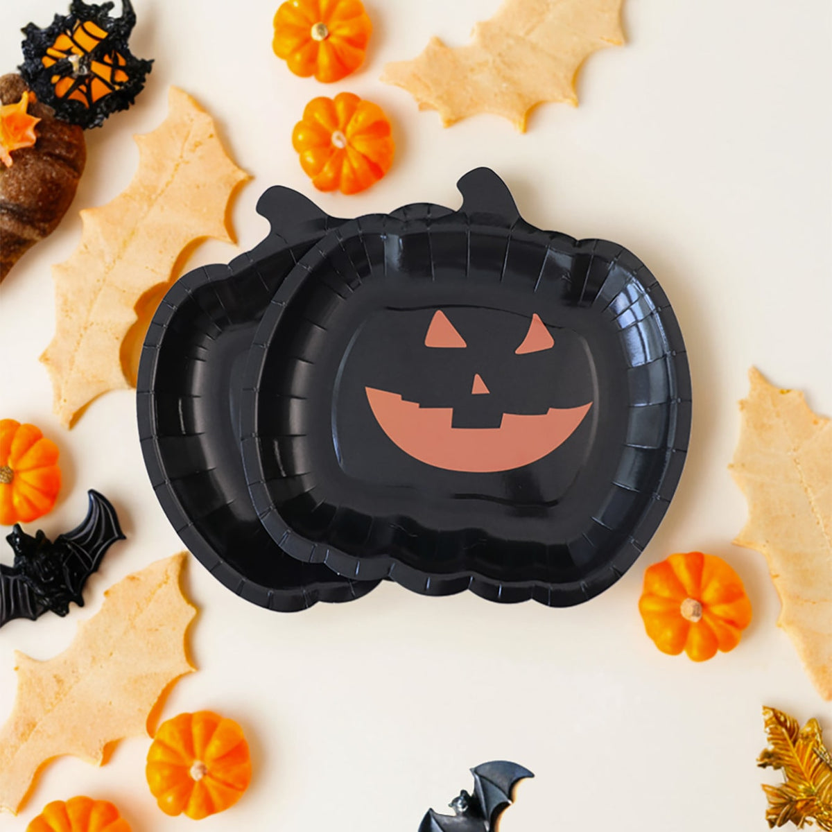 Halloween Pumpkin Disposable Paper Plates 9-Inch Jack-O-Lantern Design Tableware