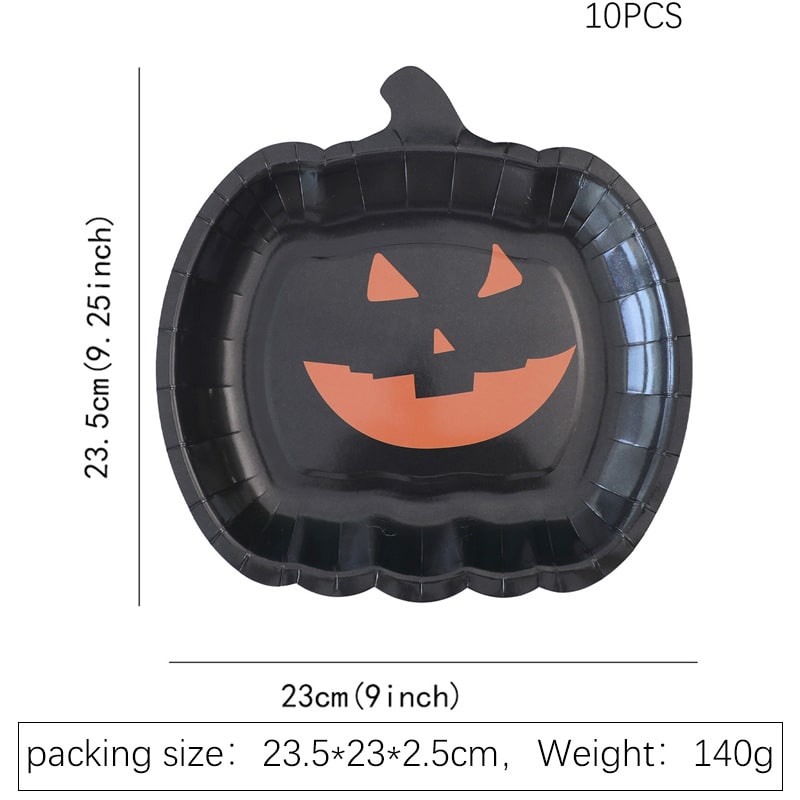 Halloween Pumpkin Disposable Paper Plates 9-Inch Jack-O-Lantern Design Tableware