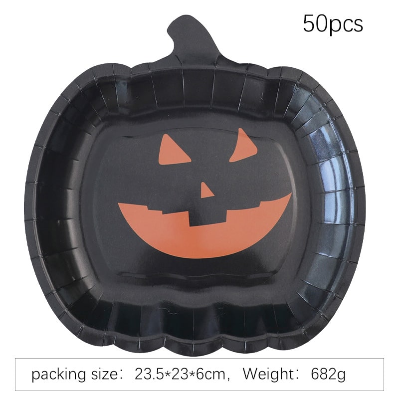 Halloween Pumpkin Disposable Paper Plates 9-Inch Jack-O-Lantern Design Tableware