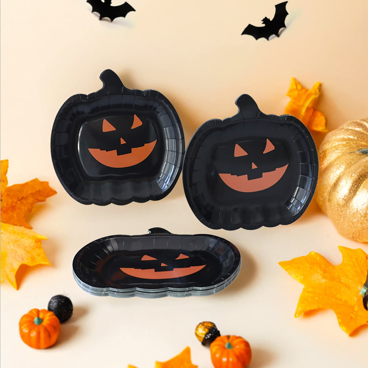 Halloween Pumpkin Disposable Paper Plates 9-Inch Jack-O-Lantern Design Tableware