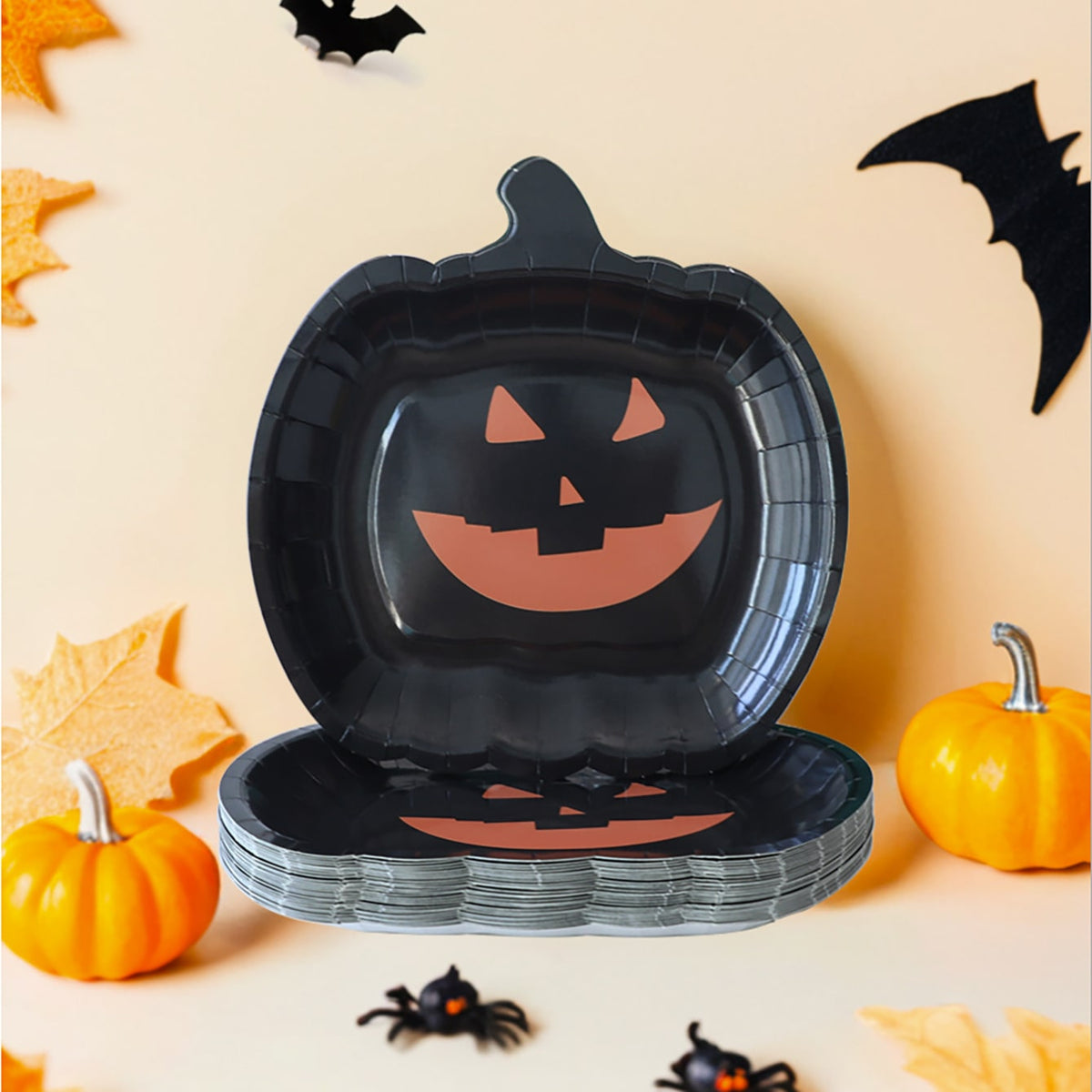 Halloween Pumpkin Disposable Paper Plates 9-Inch Jack-O-Lantern Design Tableware