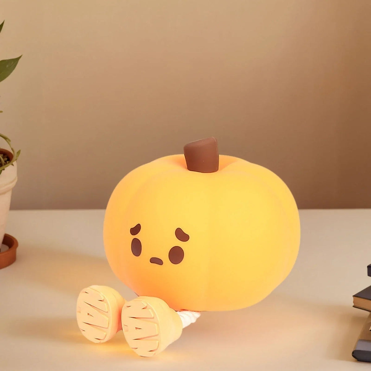 Halloween Pumpkin Night Light Rechargeable LED with Dangling Legs and Sad Face Design