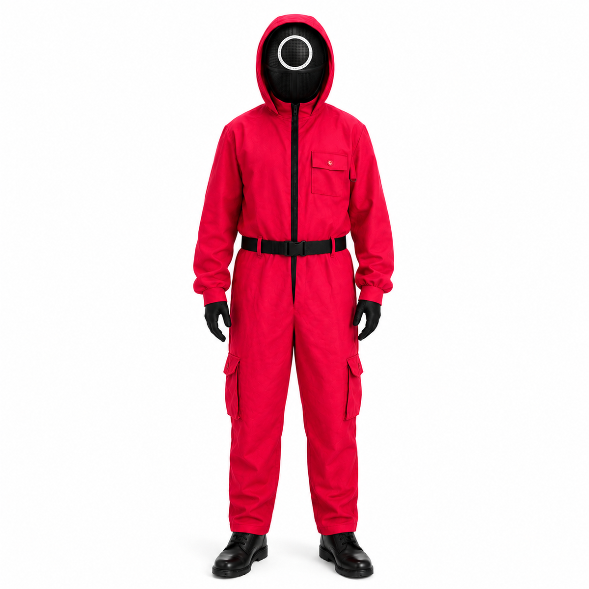 Halloween Red Hooded Jumpsuit Costume with Mesh for Party