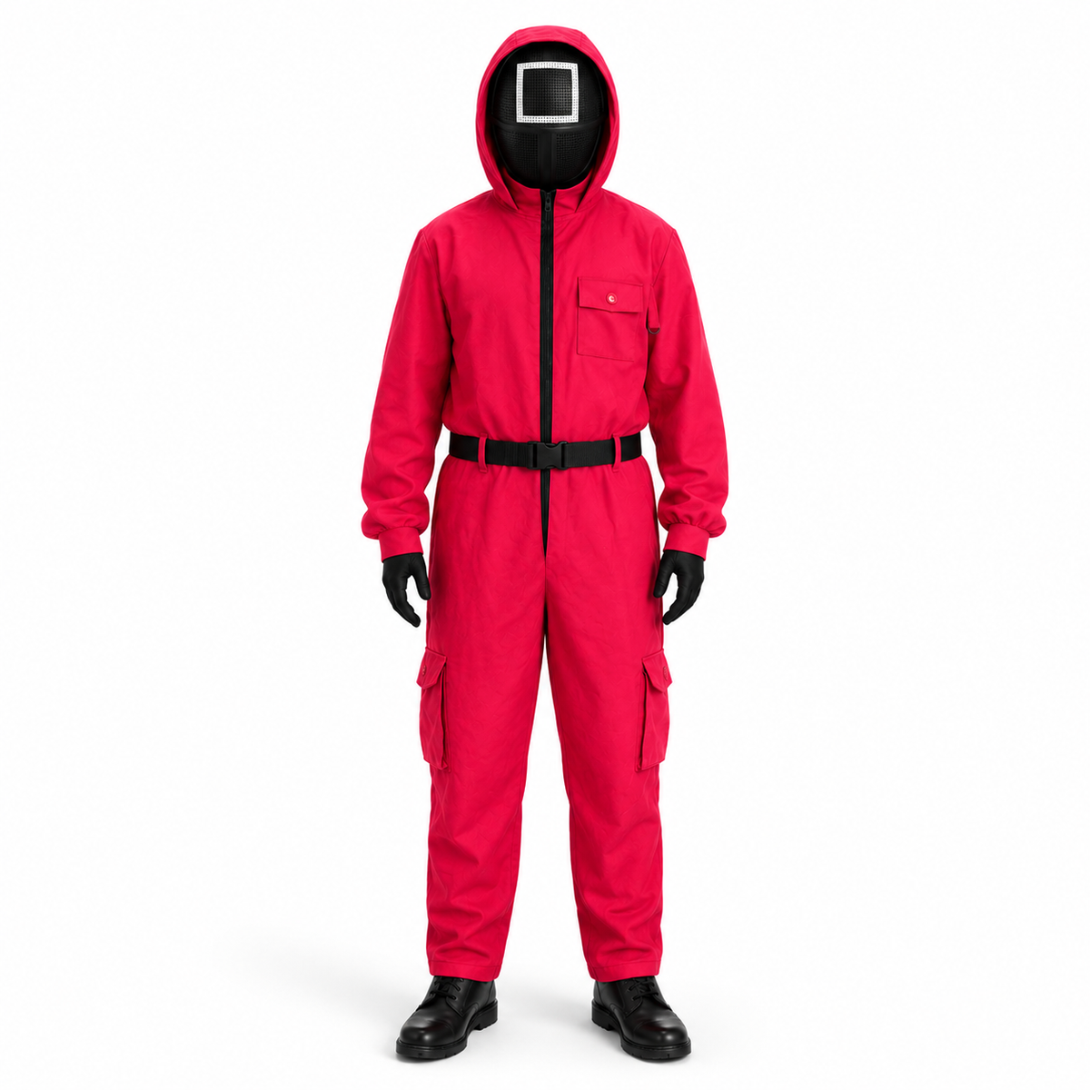 Halloween Red Hooded Jumpsuit Costume with Mesh for Party
