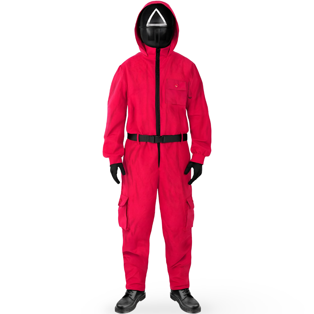 Halloween Red Hooded Jumpsuit Costume with Mesh for Party