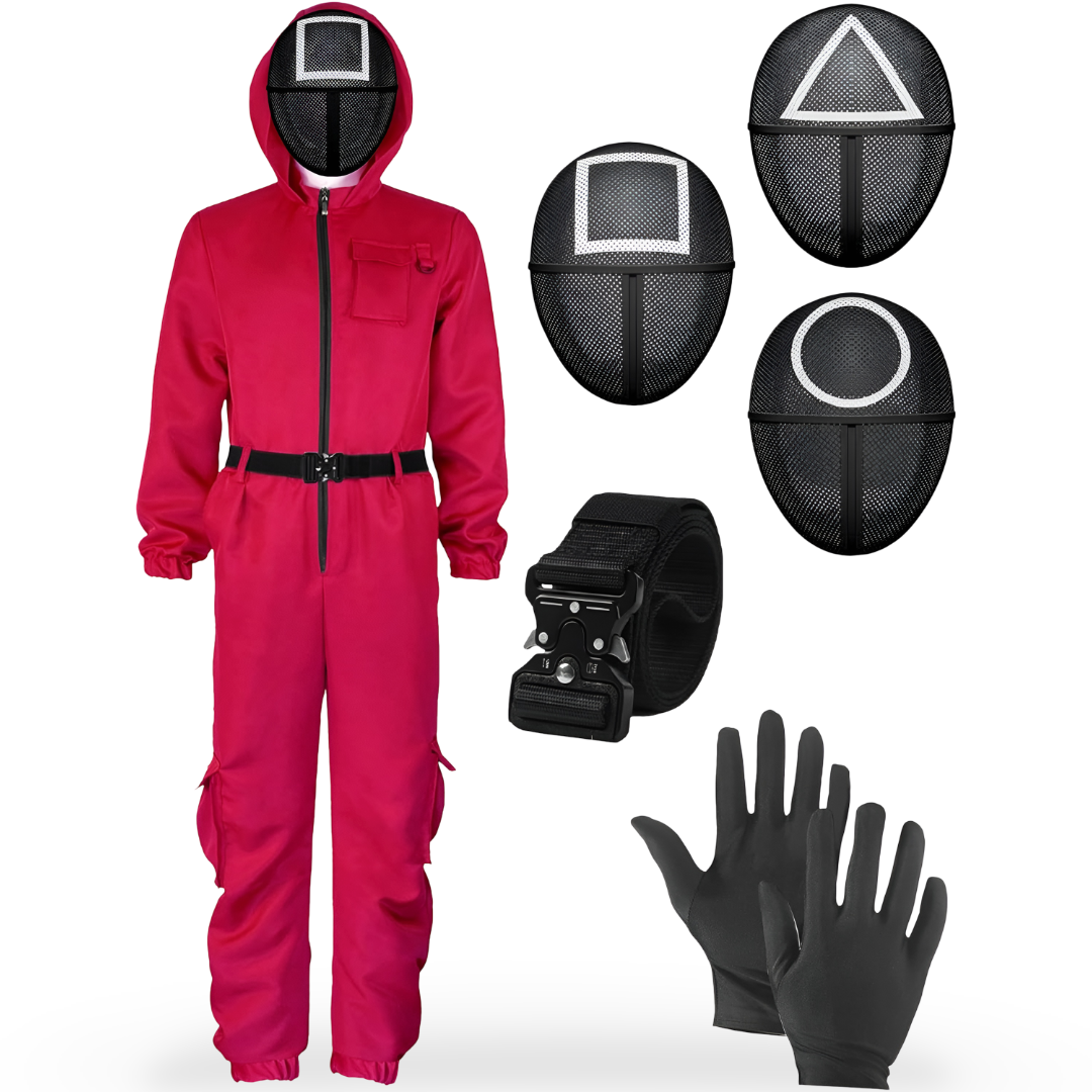 Halloween Red Hooded Jumpsuit Costume with Mesh for Party
