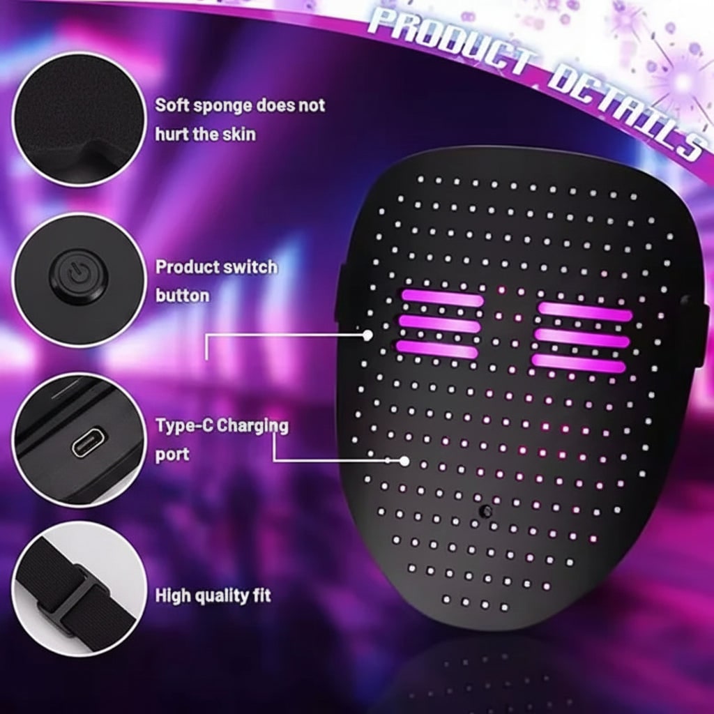 Halloween Red LED Full-Face Mask for Home Use