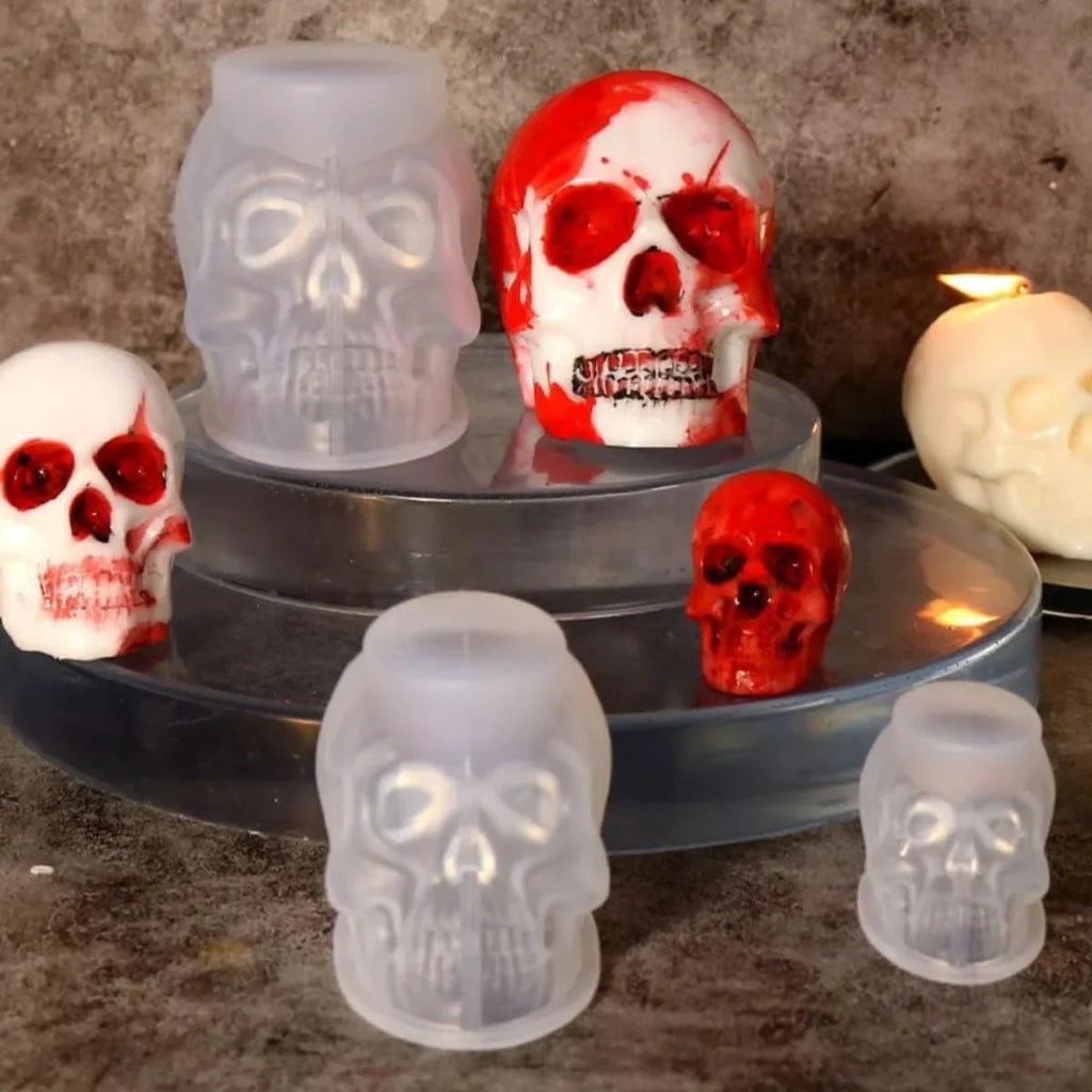 Halloween Silicone Molds for Resin and Candle Making Skull Casting Kit with 3 Sizes