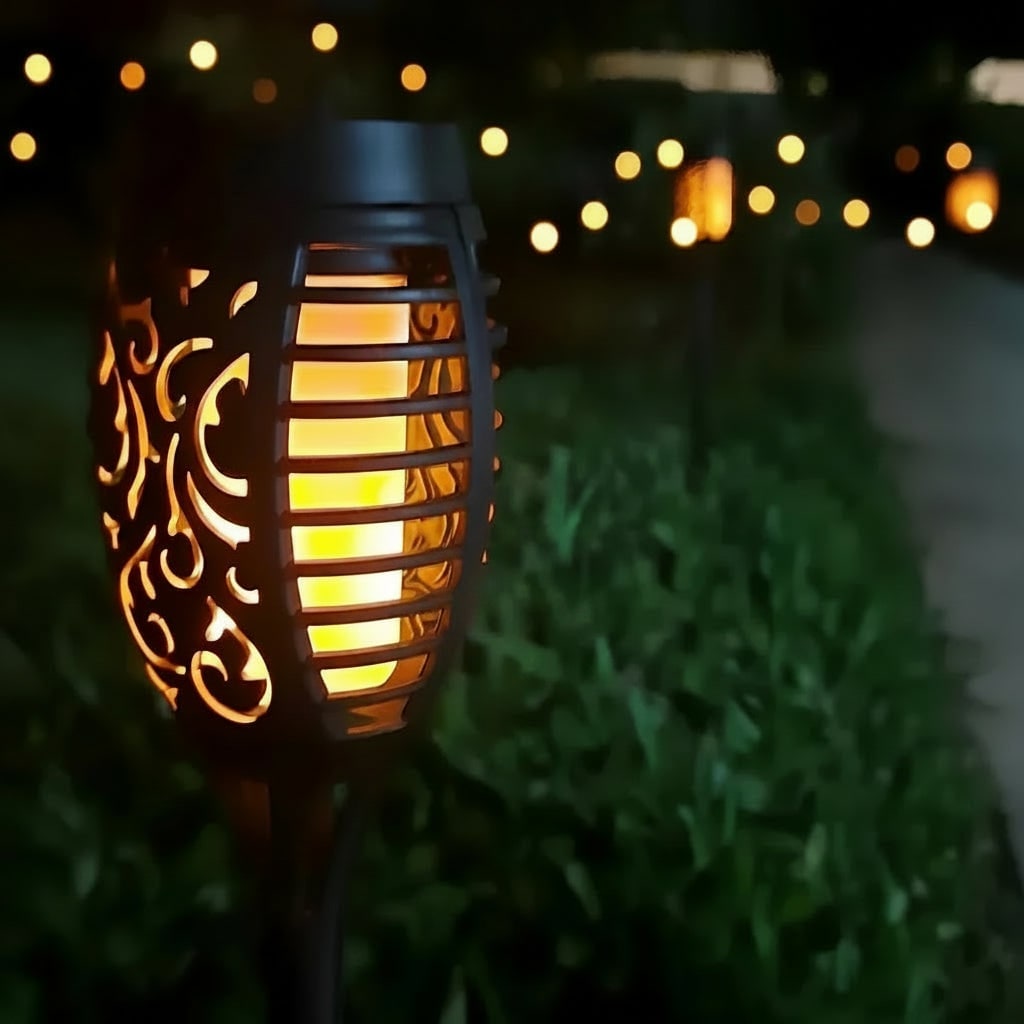 Halloween Solar Torch Lights with Flickering Flame Effect for Outdoor Yard Decoration