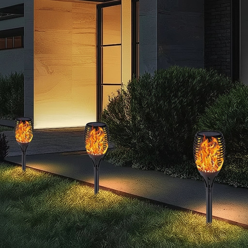 Halloween Solar Torch Lights with Flickering Flame Effect for Outdoor Yard Decoration