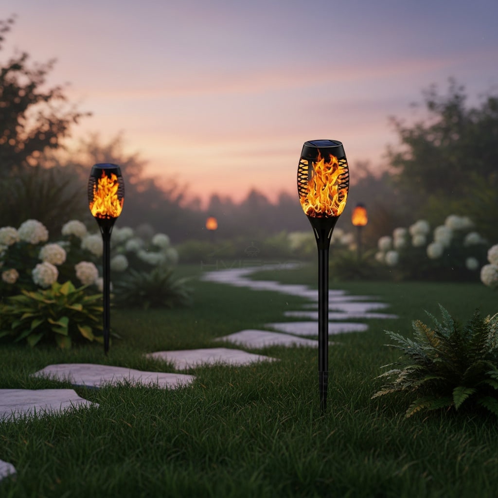 Halloween Solar Torch Lights with Flickering Flame Effect for Outdoor Yard Decoration