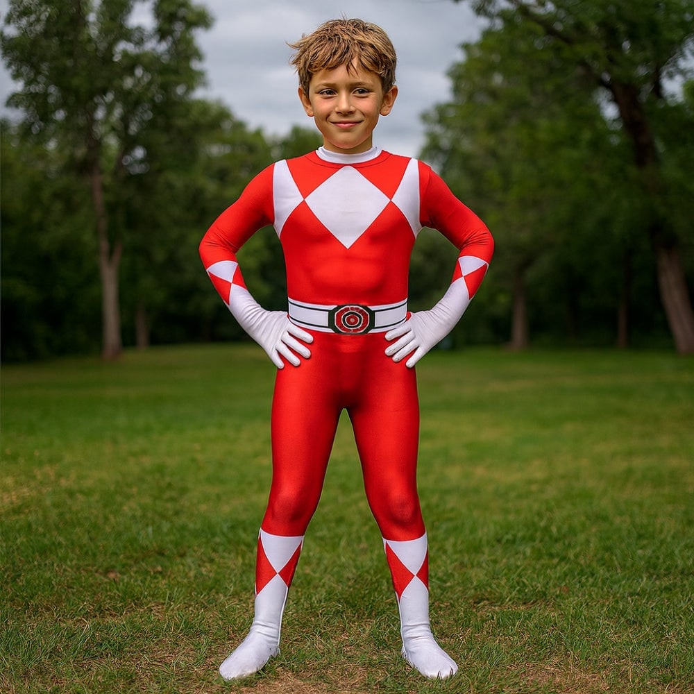 Halloween Superhero Park Ranger Costume Jumpsuit with Mask and Gloves for Dress Up Party