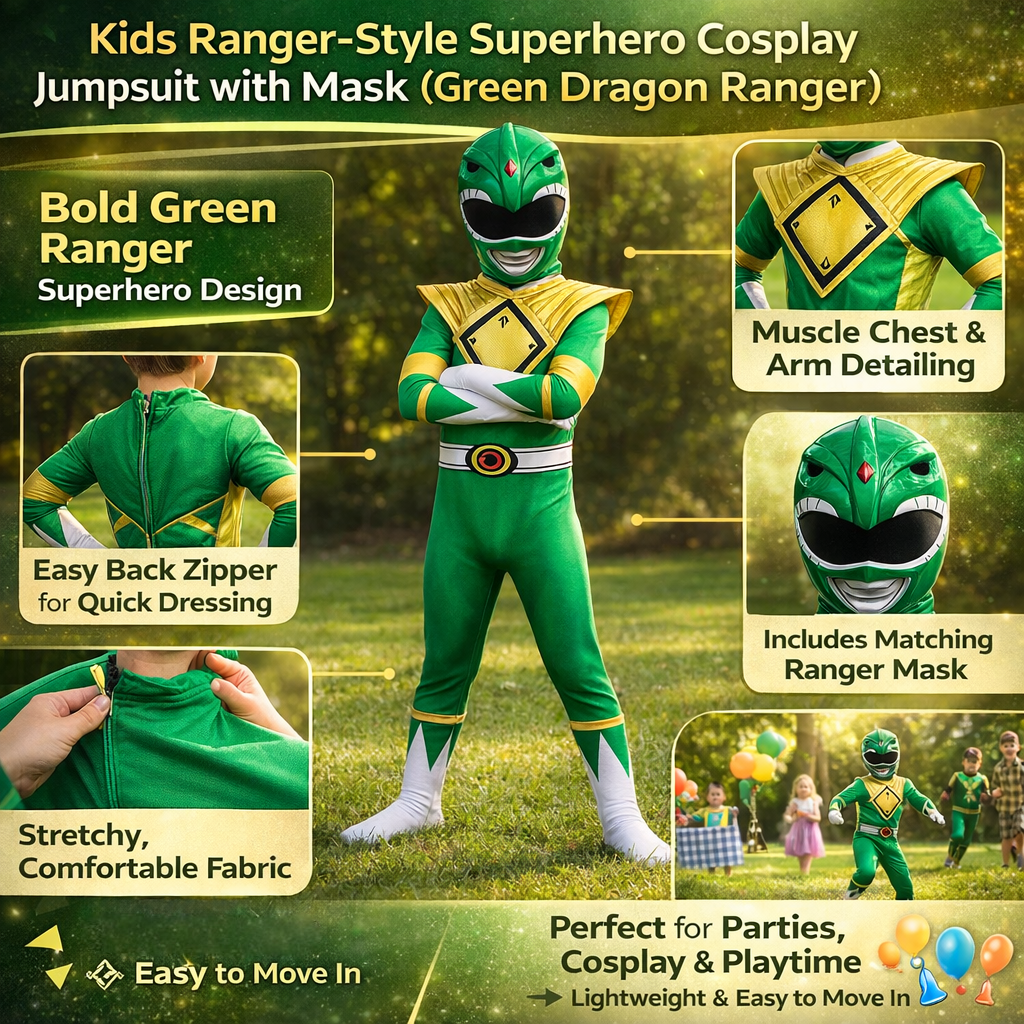 Halloween Superhero Park Ranger Costume Jumpsuit with Mask and Gloves for Dress Up Party