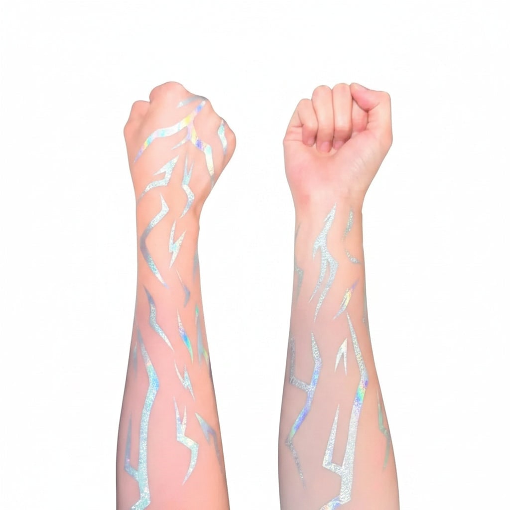 Halloween Temporary Tattoos Rub on with Lightning Bolt Holographic Iridescent Designs 10 Sheets