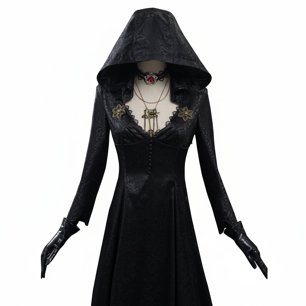 Halloween Vampire Costume Gothic Gown with Choker and Lace Details