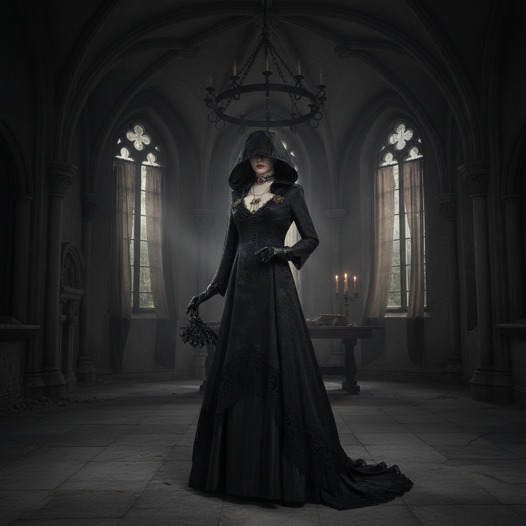 Halloween Vampire Costume Gothic Hooded Maxi Dress