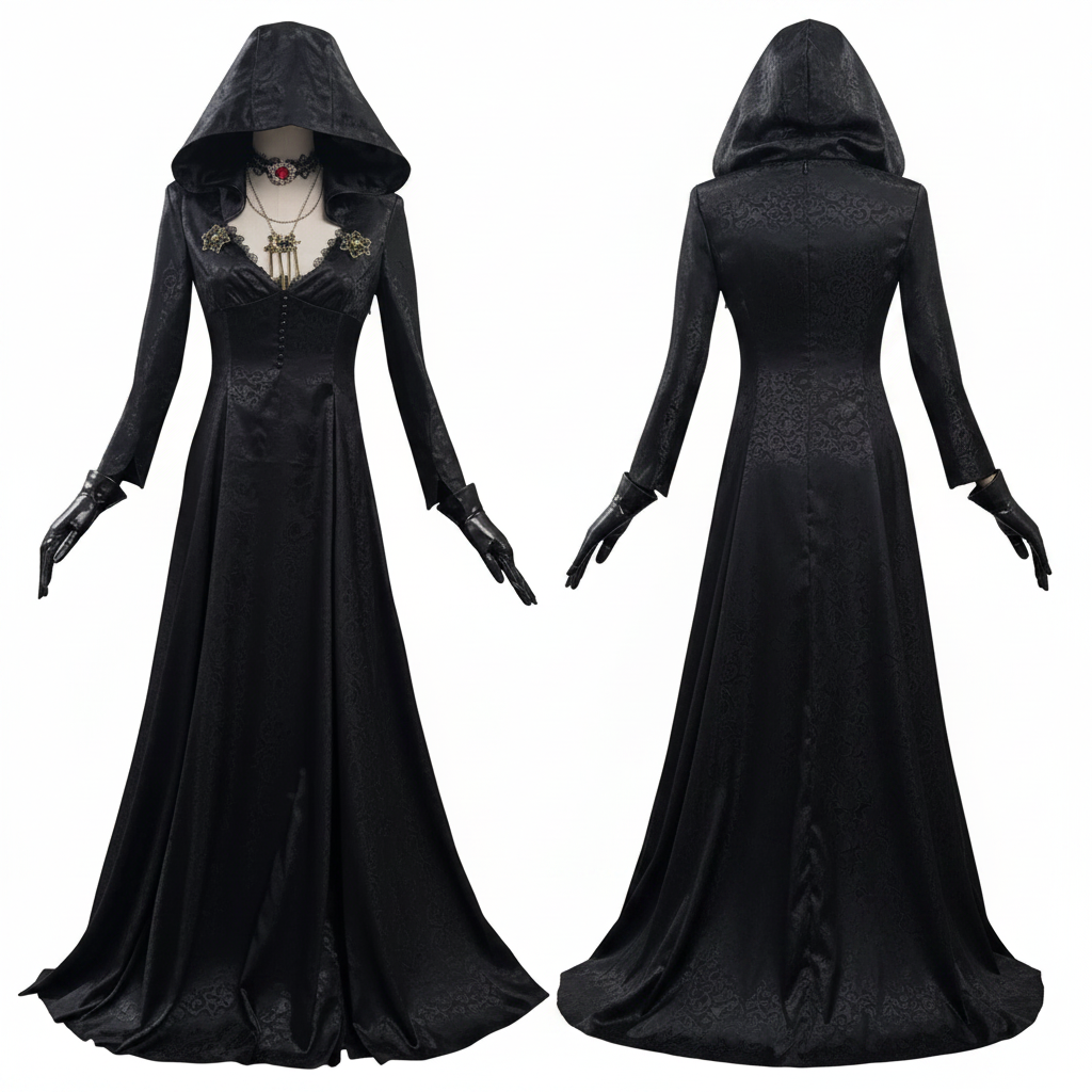 Halloween Vampire Costume Gothic Hooded Maxi Dress