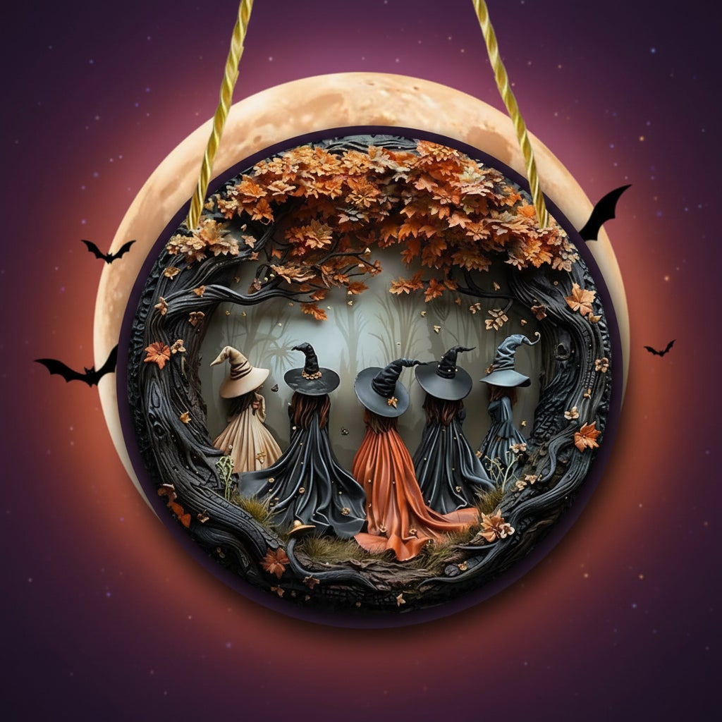 Halloween Wall Decor and Art Panel with 3D Witch Relief Design for Living Room and Bedroom