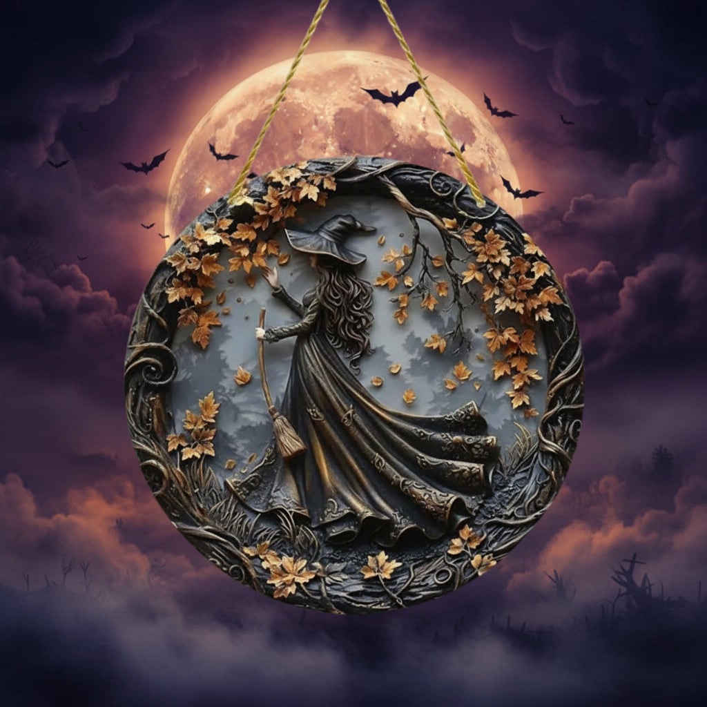 Halloween Wall Decor and Art Panel with 3D Witch Relief Design for Living Room and Bedroom