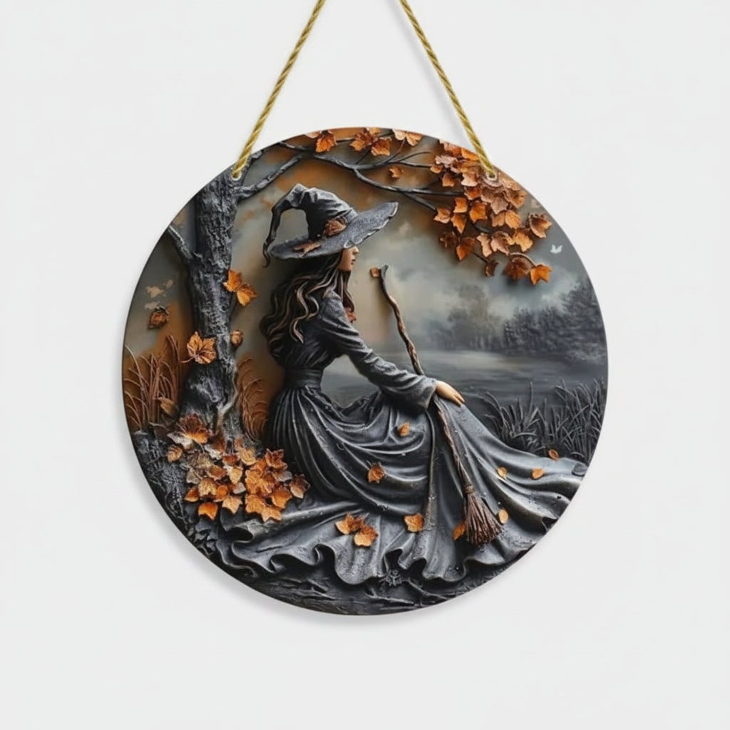 Halloween Wall Decor and Art Panel with 3D Witch Relief Design for Living Room and Bedroom