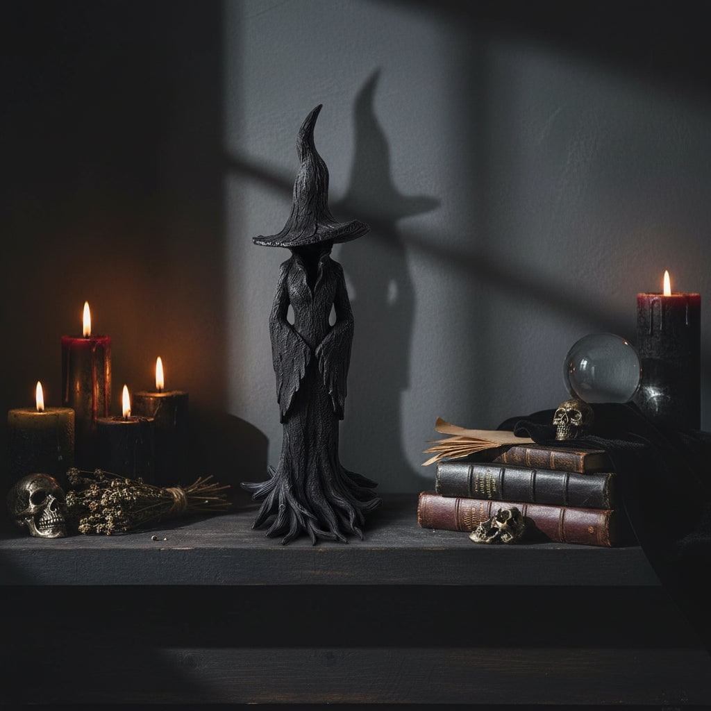 Halloween Witch Decoration Figurine with Textured Resin Tree Root Base for Spooky Statue
