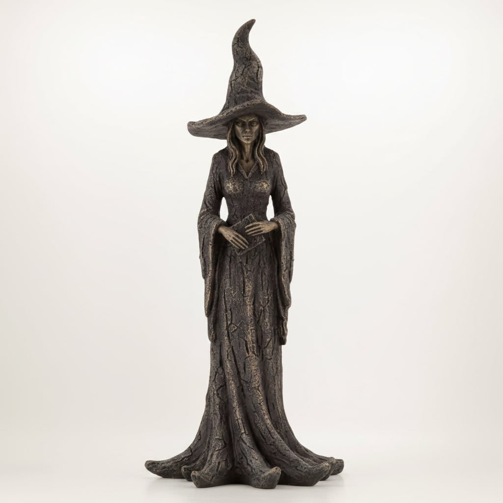 Halloween Witch Decoration Figurine with Textured Resin Tree Root Base for Spooky Statue