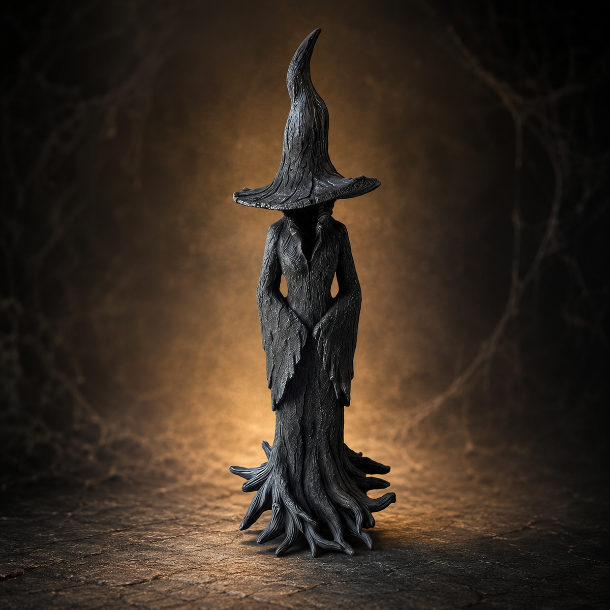 Halloween Witch Decoration Statue for Front Door Decor with Faceless Figurine and Root Base