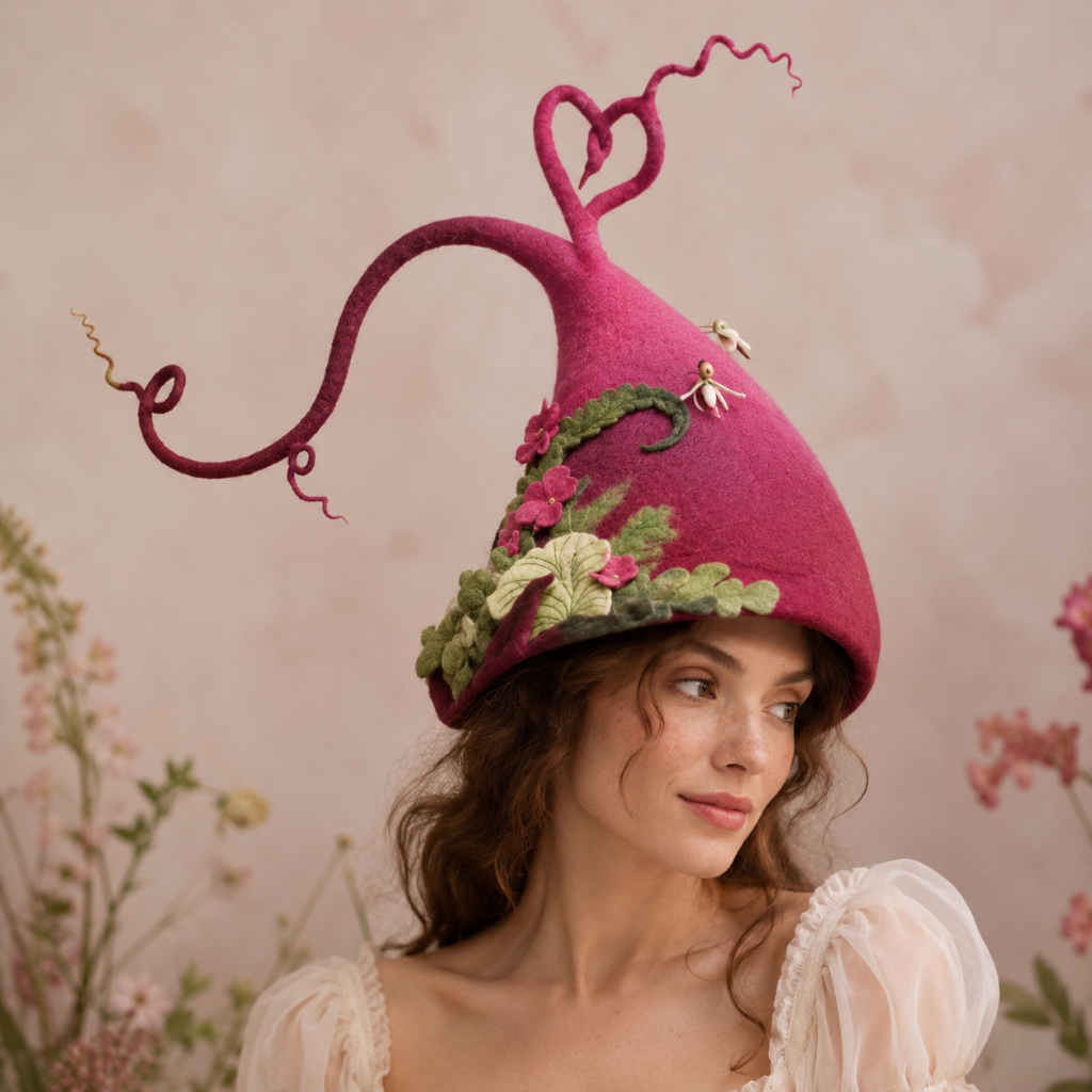 Halloween Witch Hat with Witchcraft Decorations and Curled Tip for Costume Party Witches Pointy
