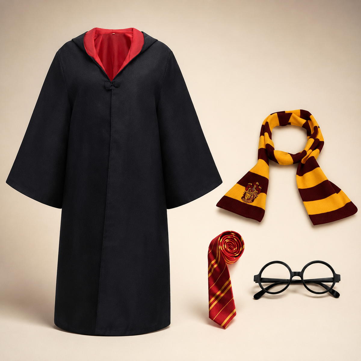 Halloween Wizard Robe Costume with Hood Flared Sleeves and Striped Scarf Cosplay Set