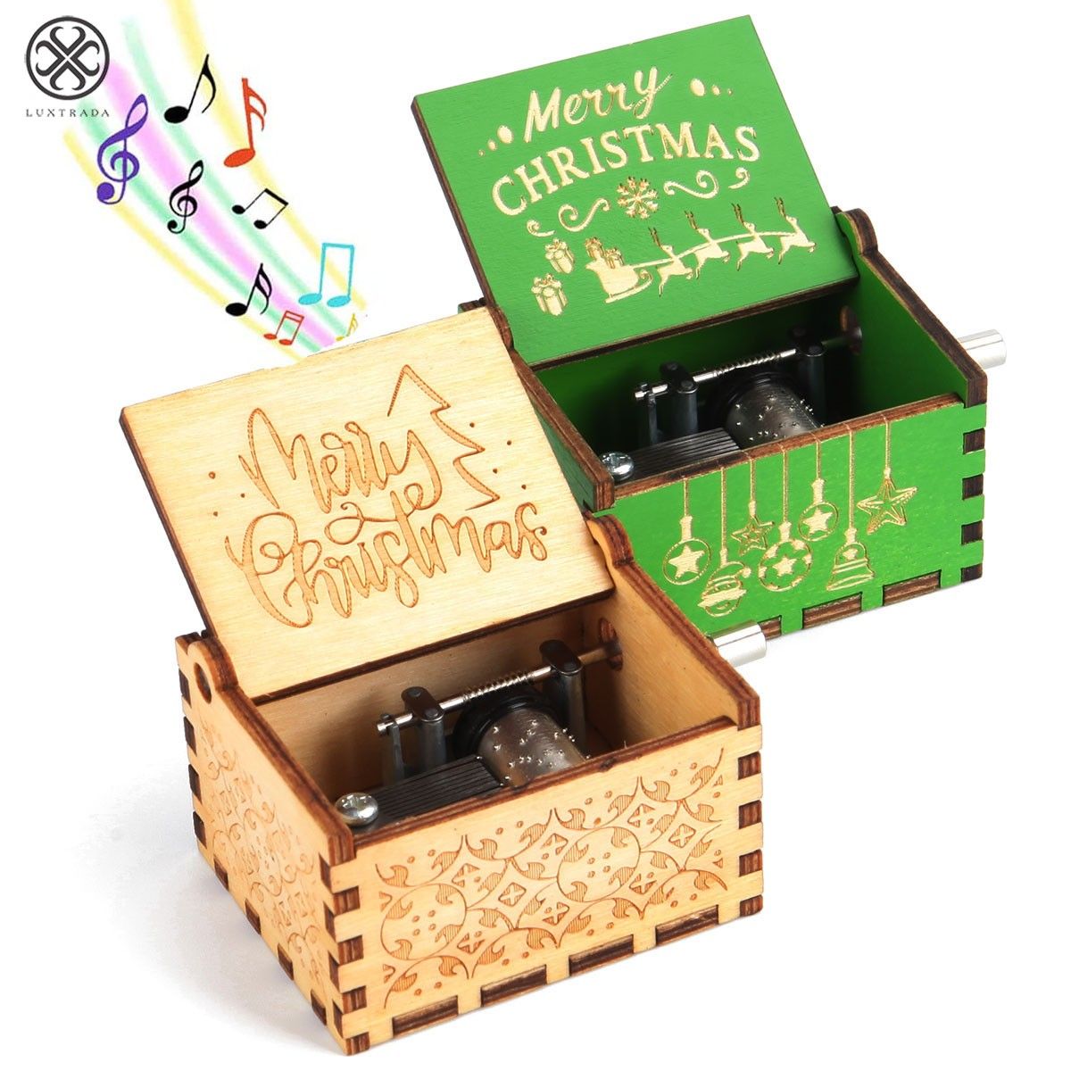 Hand-Wound Christmas Music Box — Cozy Melody, Traditional Holiday Motif