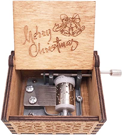 Hand-Wound Christmas Music Box — Cozy Melody, Traditional Holiday Motif