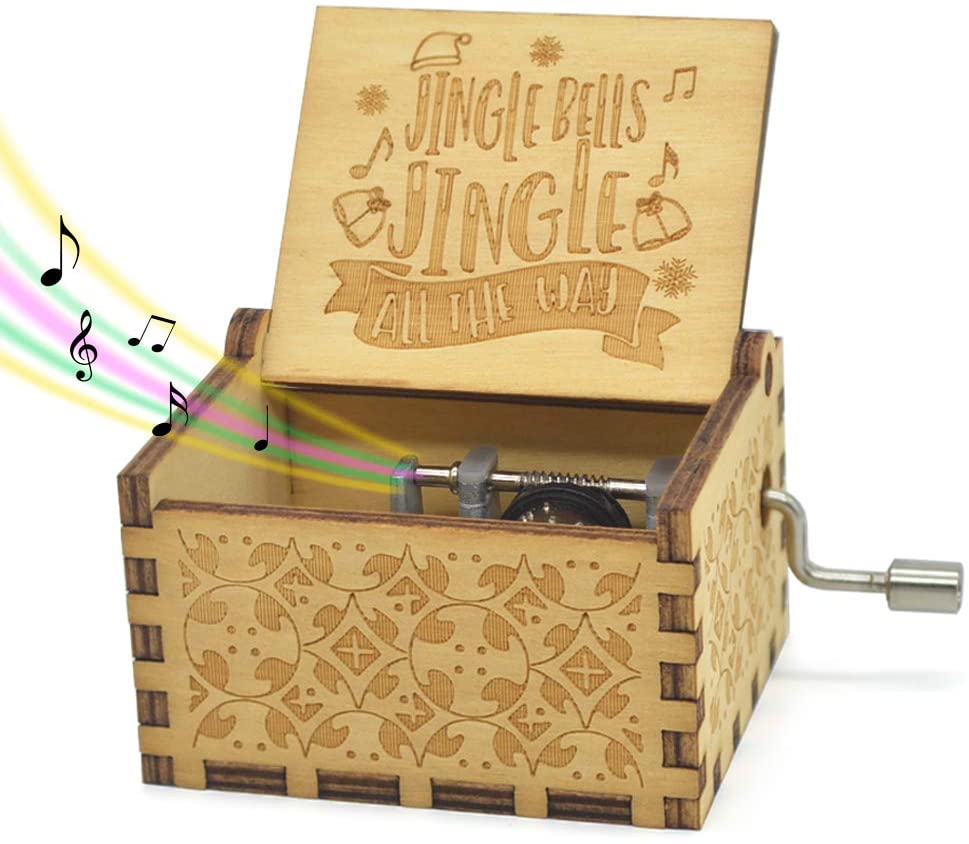 Hand-Wound Christmas Music Box — Cozy Melody, Traditional Holiday Motif