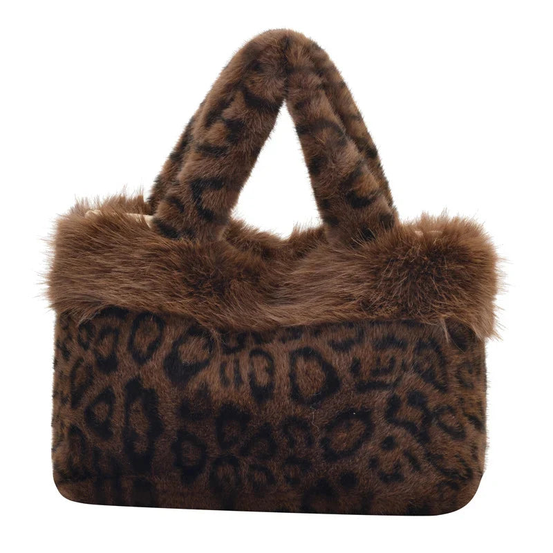 Handbag | Plush Faux Fur Leopard Print & Top Handles