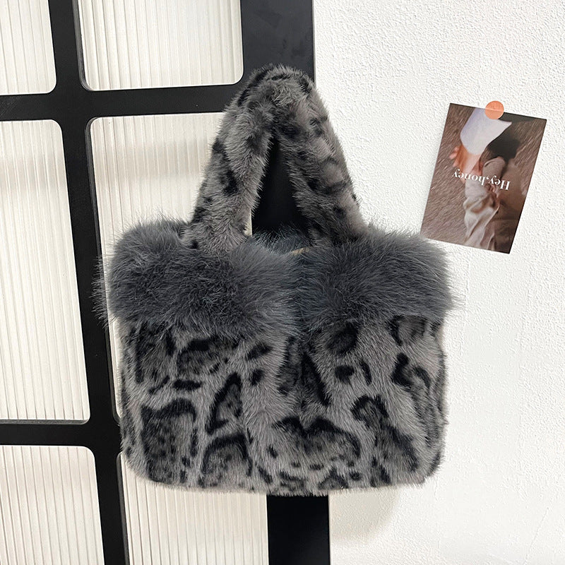 Handbag | Plush Faux Fur Leopard Print & Top Handles