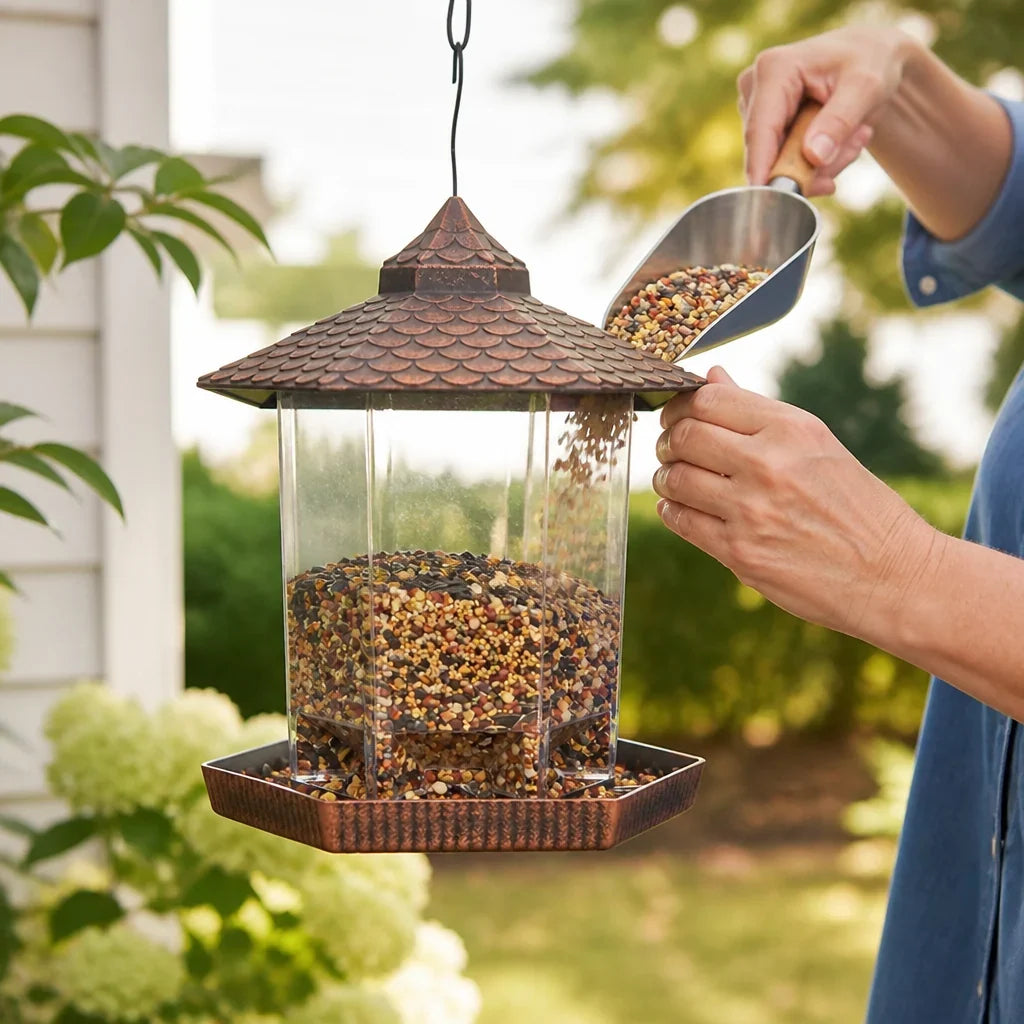 Hanging Bird Feeder | Weatherproof Roof & Transparent Body | 1.18 kg Capacity