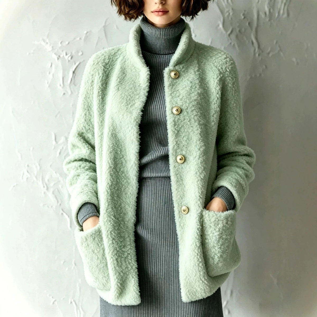 Hannah - Women's Faux Shearling Button-Front Cardigan