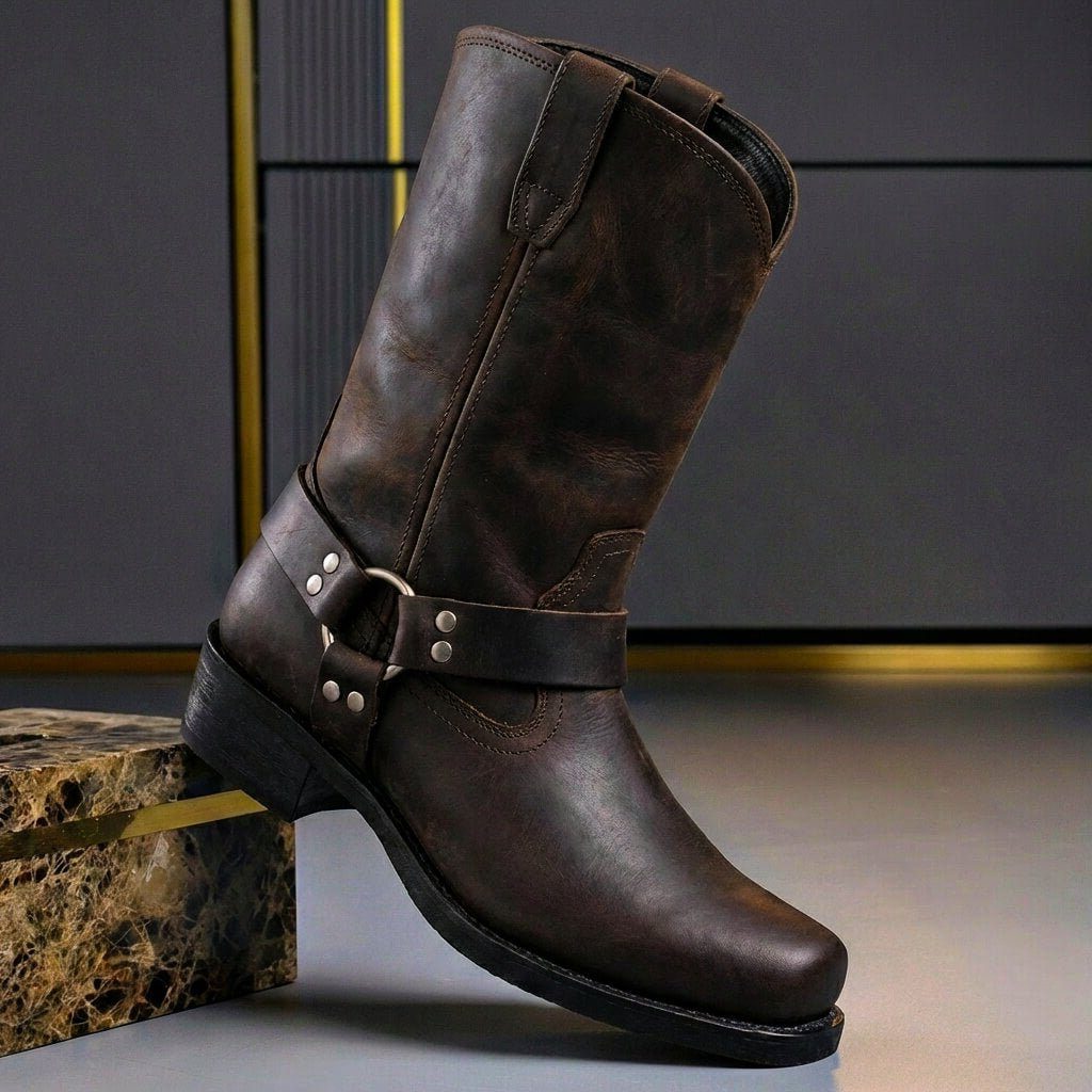 Leather Harness Strap Cowboy Boots for Men