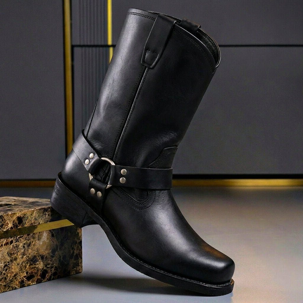 Leather Harness Strap Cowboy Boots for Men