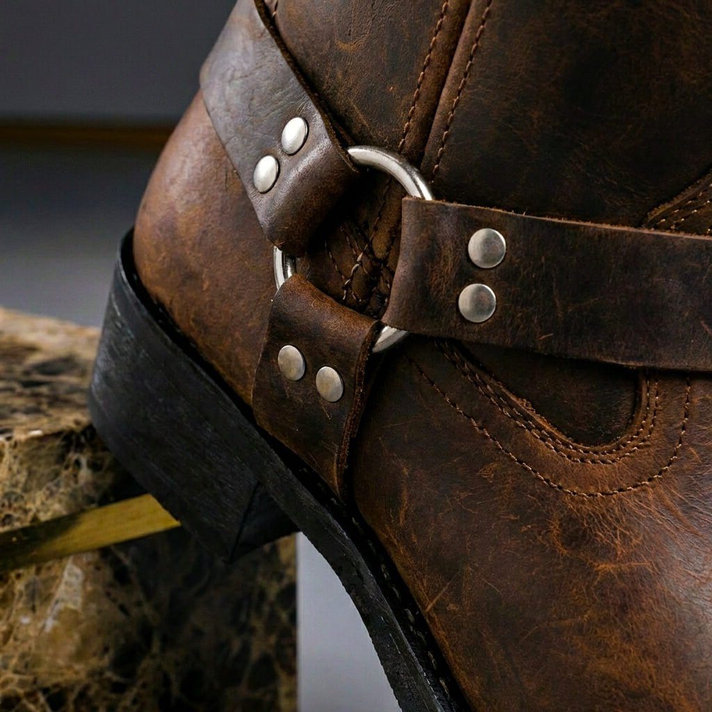 Leather Harness Strap Cowboy Boots for Men