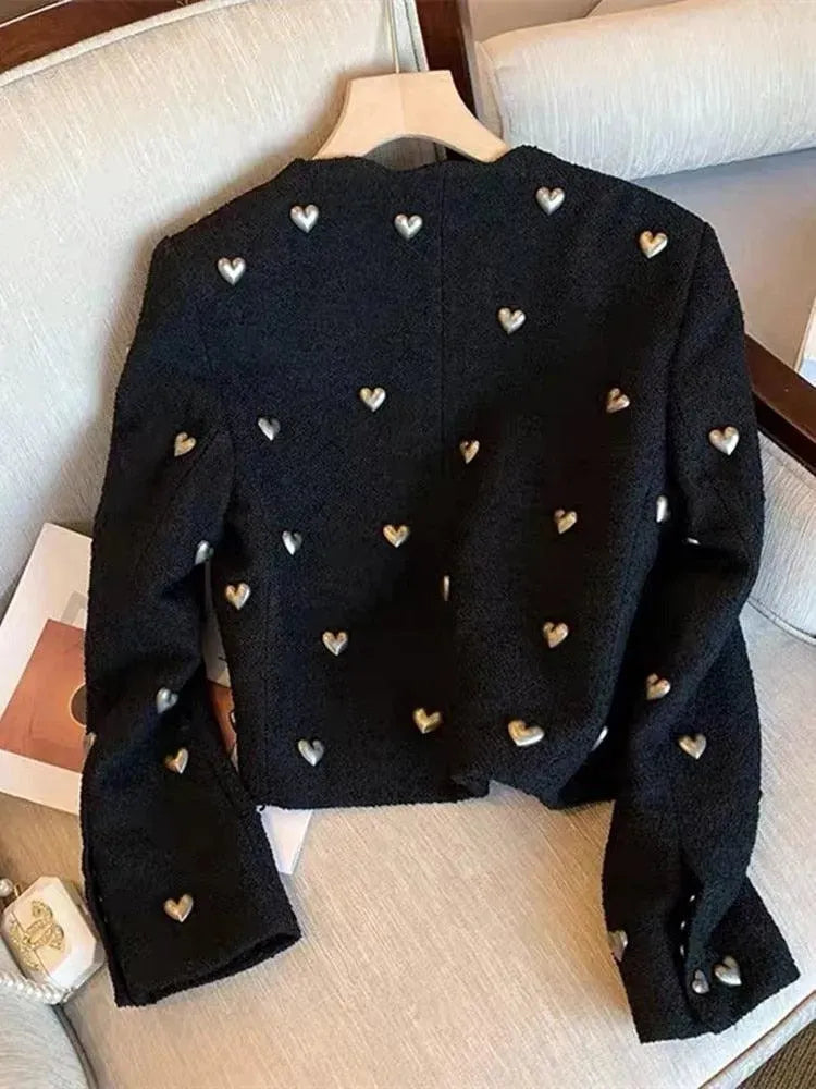 Women's Heart Embellishment Cropped Blazer Collared