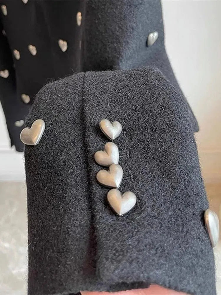 Women's Heart Embellishment Cropped Blazer Collared