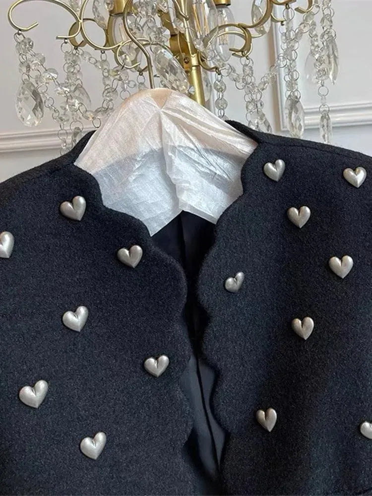 Women's Heart Embellishment Cropped Blazer Collared